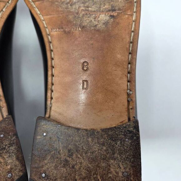 SALVATORE FERRAGAMO HORSE BIT STRAP MOC TOE LOAFER BLACK LEATHER MENS SIZE 8 D - Picture 10 of 10